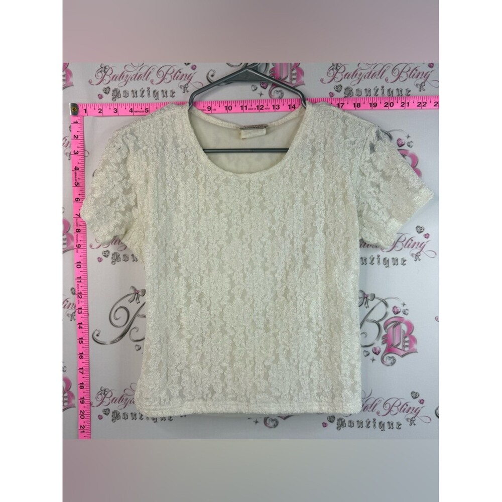 Jeremy Scott T-shirt, lace vintage Lace Overlay Short Sleeve Top - White